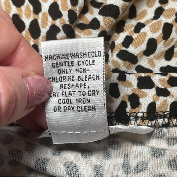 Vintage Talbots Petites Mid-Length Black Tan Dots Stretchy Knit Skirt 12 Office - Picture 5 of 7